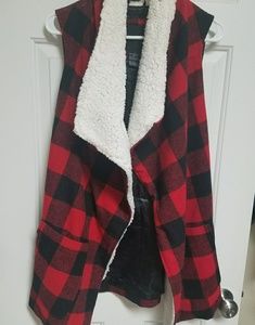 Plaid fur trimmed vest